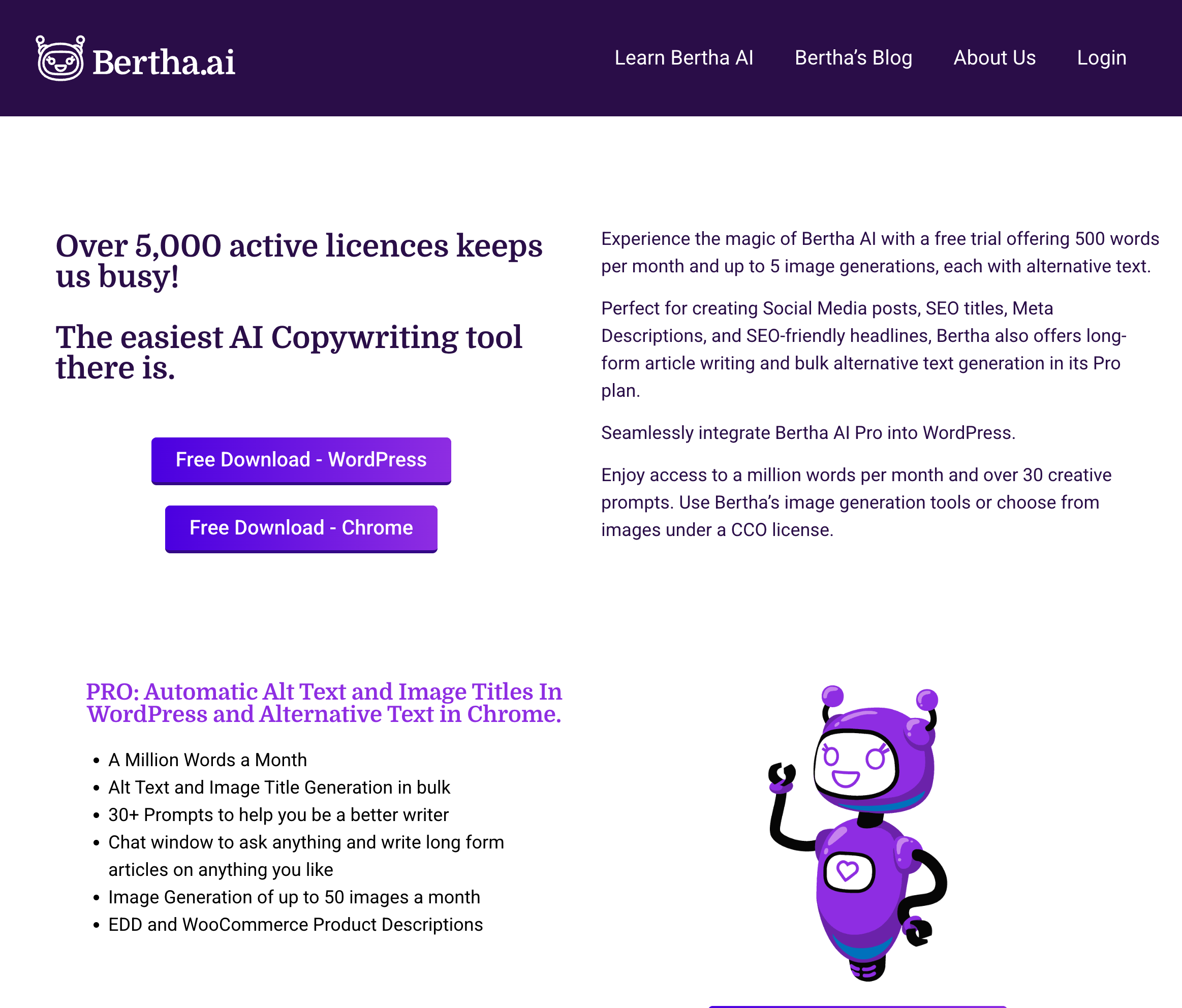 Bertha AI landing page