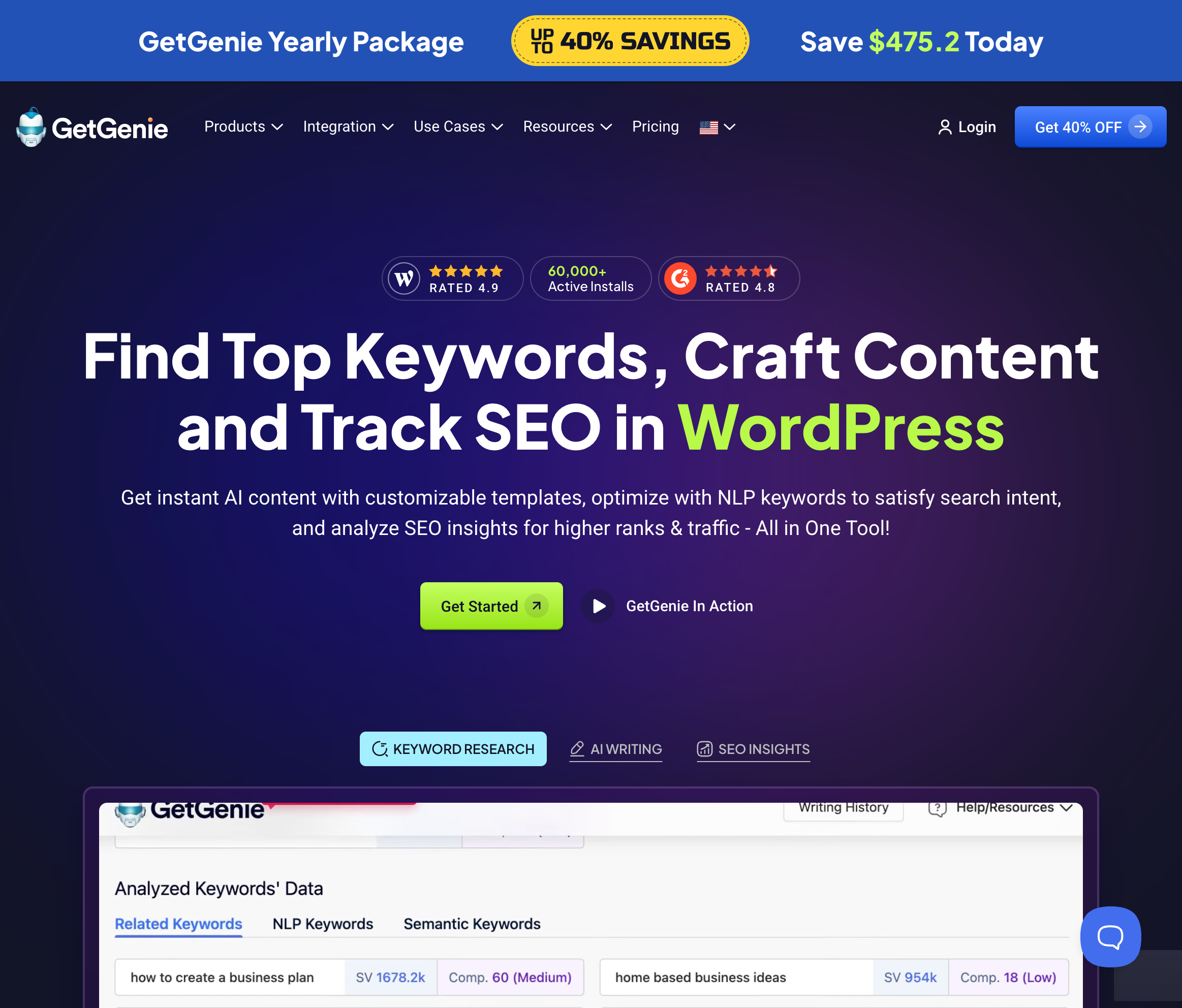 GetGenie AI landing page